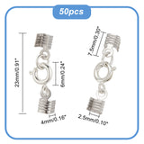 50Pcs Brass Spring Ring Clasps, with Double Fold Crimp Cord Ends, Platinum, 23mm