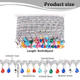 Polyester Tassel Lace Ribbon, Sparkle Paillette Lace Trim with Colorful Plastic Rhinestone Fringe Trimming, for Garment Accessories, Silver, 1-7/8 inch(48.5mm), about 9.84 Yards(9m)/pc