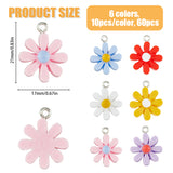 60pcs 6 colors Opaque Resin Pendants, Daisy Flower Charms, Mixed Color, 21x17mm, 10pcs/color