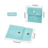 Square Velvet Jewelry Bags, with Snap Fastener, Turquoise, 7x7cm, 12pc