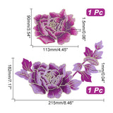 2Pcs 2 Style Peony Polyester Embroidery Sew on Clothing Patches, Flower Applique, Sewing Craft Decoration, Dark Orchid, 90~215x113~182x1~1.5mm, 1pc/style