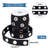 10 Yards Cotton Ribbons with Brass Eyelet Rings, for Garment Accessories, with Plastic Spools, Black, 1 inch(25mm)