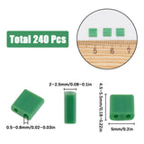 240Pcs 2-Hole Baking Paint Opaque Colours Glass Seed Beads, Rectangle, Green, 5x4.5~5.5x2~2.5mm, Hole: 0.5~0.8mm