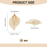 Brass Pendants, Leaf, Real 18K Gold Plated, 43x29x6mm, Hole: 1.2mm, about 12pcs/box
