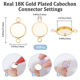 30Pcs 304 Stainless Steel Cabochon Connector Settings, Plain Edge Bezel Cups, Flat Round, Real 18K Gold Plated, Tray: 12mm, 21.5x14x2mm, Hole: 2.4mm