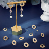 30Pcs 201 Stainless Steel Stud Earring Findings, with Ear Nuts and 304 Stainless Steel Pins, Donut with Hole, Real 24K Gold Plated, 15mm, Hole: 1.2mm, Pin: 0.7mm