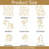 9Pcs 9 Styles Nickel Decoration Stickers, Metal Resin Filler, Epoxy Resin & UV Resin Craft Filling Material, Flower, 40x40mm, 1pc/style