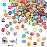 Glass Cabochons, with Self-Adhesive, for DIY Jewelry Making, Half Round, Mixed Patterns, 12x4.5mm, 140pcs/box