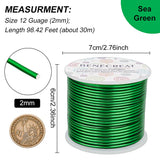 Round Aluminum Wire, Medium Sea Green, 12 Gauge, 2mm, about 98.42 Feet(30m)/roll