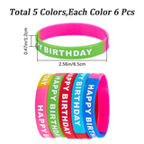 30Pcs 5 Colors Word HAPPY BIRTHDAY Silicone Cord Bracelets Set Wristband, Mixed Color, Inner Diameter: 2-1/2 inch(6.5cm), 6Pcs/color