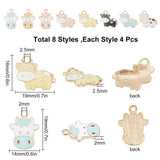 Light Gold Plated Alloy Pendants, with Enamel, Dairy Cow, Mixed Color, 32pcs/box