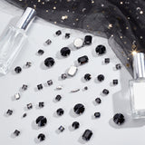 100Pcs 10 Style Sew on Rhinestone, Multi-strand Links, Glass Rhinestone, with Brass Prong Settings, Garments Accessories, Faceted, Octagon & Flat Round & Square & Teardrop & Horse Eye, Black, 5~19x4~19x3.5~8mm, Hole: 0.8~1.5mm, 10pcs/style