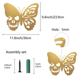 Iron Hanging Decors, Metal Art Wall Decoration, Butterfly with Skull, for Living Room, Home, Office, Garden, Kitchen, Hotel, Balcony, with Wall Anchor & Screw, Golden, 300x239x1mm