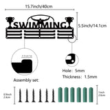 Fashion Iron Medal Hanger Holder Display Wall Rack, with Screws, Swimming Pattern, 141x400mm, Hole: 5mm