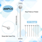 4 Bags Brass Ball Head Pins, for Jewelry Making, Real Platinum Plated, 22 Gauge, 16xx0.6mm, Head: 1.8mm, about 100pcs/bag