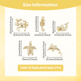 20Pcs 10 Style Rack Plating Alloy Charms, Cadmium Free & Lead Free, Crab & Sea Horse & Whale & Sea Turtle & Dolphin, Platinum & Light Gold, 9~21x8.5~19x4~6mm, Hole: 1.5~1.8mm, 2pcs/style