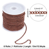 6Colors Unwelded Iron Twisted Chains, Curb Chains, with Card Paper, Mixed Color, 10m/color