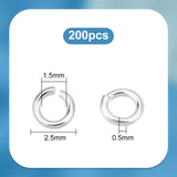 200Pcs Rhodium Plated 925 Sterling Silver Jump Rings, Open Jump Rings, Round Ring, Platinum, 24 Gauge, 2.5x0.5mm, Inner Diameter: 1.5mm