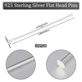 925 Sterling Silver Flat Head Pins, Silver, 24~25x0.5mm, Head: 1.5mm, about 40Pcs/box