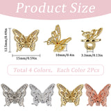 8Pcs 4 Colors Brass with Cubic Zirconia Pendants, Butterfly, Mixed Color, 12.5x15x10mm, Hole: 3.3mm, 2pcs/color