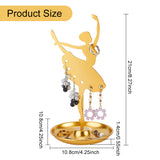 Dancer Iron Earring Display Stands with Round Tray, Earring Organizer Holder Ornament, Golden, 10.8x10.8x21cm