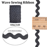 2 trands Polyester Wave Bending Fringe Trim, Sewing Ribbon, for Cloth Dress DIY Making Decorate, with Spool, Black, 3/16 inch~3/8 inch(5~8.5mm), about 22~25m/strand