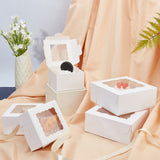 Bakery Box, with PVC Display Window, Cardboard Gift Packaging Boxes for Cookies, Small Cakes, Muffin, Square, White, 10x10x6cm, Window: 6.8x6.8cm