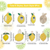 36Pcs 6 Style Alloy Enamel Pendants, Lemon, Gold, 6pcs/style