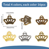 64Pcs 4 Colors Alloy Pendant Rhinestone Settings for Enamel, Crown Charms, Mixed Color, Fit for 2mm Rhinestone, 18x23x2mm, Hole: 1.2mm, 16pcs/color