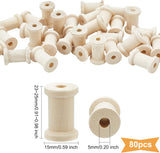 80Pcs Wooden Bobbins, Sewing Supplies, Column, Moccasin, 15x23~25mm, Hole: 5mm