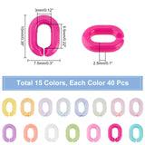 600Pcs 15 Style Transparent & Opaque Acrylic Linking Rings, Quick Link Connectors, For Jewelry Chains Making, Oval, Mixed Color, 10x7.5x2.5mm, Hole: 3x5.5mm, 40pcs/color