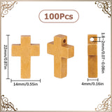 100Pcs Wood Pendants, Dyed, Religion Cross Charms, Lead Free, Camel, 22x14x4mm, Hole: 1.8~2mm