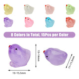 120Pcs 8 Colors Luminous Resin Chick Display Decoration, Micro Landscape Decorations, Glow in the Dark, Mixed Color, 13~14x15~15.5x11~11.5mm, 15pcs/color