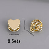 8 Sets Brass Heart Lapel Pin Brooch, Badge for Backpack Clothes, Golden, 11x12x2mm