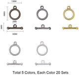 Tibetan Style Toggle Clasps, Mixed Color, Ring: 13x16mm, Bar :6x18mm, Hole: 2mm, 100sets/box