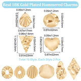 20Pcs 10 Style 304 Stainless Steel Pendant, Shell Effect Textured Charms, Oval & Teardorp & Rhombus & Nuggets, Real 18K Gold Plated, 21.5~32.5x17~24x0.5~1mm, Hole: 1.2~1.6mm, 2pcs/style