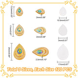 120Pcs 3 Style Opaque Resin Cabochons, Imitation Peacock Feather, Faceted Teardrop, Yellow, 13.5~24x10.5~17x2~2.5mm