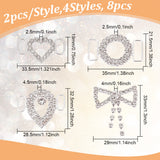8PCS 4Style Alloy Rhinestone Buckle Clasps, For Webbing, Strapping Bags, Garment Accessories, Platinum, Mixed Shapes, 19~33x32.5~35x2.5~4.5mm, Hole: 2.5~12.5mm, 2pcs/style