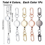 4Pcs 4 Colors Heavy Duty Alloy Retractable Keychain Clasps, Retractable ID Badge Key Reel Holder, with Double Swivel Clasps, DIY Keychain Making Supplies, Mixed Color, 115mm, 1pc/color