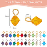 96Pcs 12 Colors Imitation Austrian Crystal Glass Pendants, Faceted Bicone, with Iron Loops, Mixed Color, 15x8x8mm, Hole: 3mm, 8Pcs/color