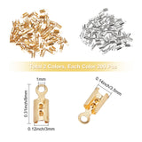 400Pcs 2 Style Brass Folding Crimp Cord Ends, Platinum & Golden, 8x3~3.5mm, Hole: 1mm