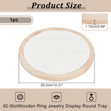 92-Slot Wooden Ring Jewelry Display Round Tray, with PU Leather, Finger Ring Organizer Holder for Ring Storage, White, 26.2x1.75cm