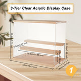 Acrylic Display Frame, Doll Display Box, with Wood, Rectangle, BurlyWood, 18x32x26.4cm, 3-layer ladder