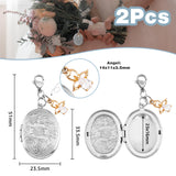 Oval 316 Stainless Steel Locket Photo Pendant Decoration, with Angel Charm and 304 Stainless Steel Lobster Claw Clasps, for Wedding Bouquet Decoration, Stainless Steel Color, 51mm, 2pcs/set