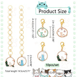 Locking Stitch Markers and Beaded Link Knitting Row Counter Chains, with Cat & Rabbit Alloy Enamel Pendant, Mixed Color, 4~145cm, 10pcs/set