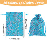 10Pcs 10 Colors Chinese Style Brocade Drawstring Gift Blessing Bags, Jewelry Storage Pouches for Wedding Party Candy Packaging, Rectangle with Wave Pattern, Mixed Color, 18x13x0.08cm, 1pc/color