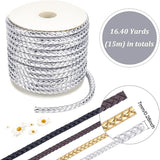 PU Imitation Leather Braided Cord, for Keychain, Round, Silver, 7x6mm, about 16.40 Yards(15m)/Roll