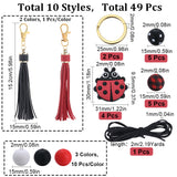 DIY Ladybird Keychain Making Kit, Including Acrylic Beads, PU Leather Tassel Pendant, Iron Split Key Ring, Elastic Thread, Mixed Color, 48Pcs/bag