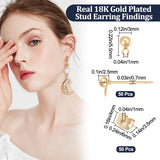 50Pcs Brass Half Round Stud Earring Findings, with Horizontal Loops & 50Pcs Friction Ear Nuts, Real 18K Gold Plated, 5.5x3x2.5mm, Hole: 1mm, Pin: 0.7~0.8mm