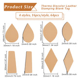 64Pcs 4 Styles Imitation Leather Label Tags, for DIY Jeans, Bags, Shoes, Hat Accessories, Teardrop & Rhombus & Trapezoid & Leaf, Beige, 44~60x20~34x2mm, 16pcs/style